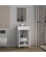Ingold Bathroom Set, Cabinet with Sink + Mirror, 2 Doors, 4 Legs, 2 Shelves, 1 Mirror, White