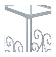 Contemporary Glass and Metal Square End Table with Lower Shelf
