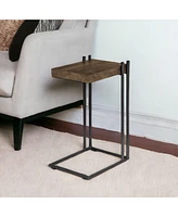 Industrial Solid Wood Square End Table with Metal Accents and Rivets