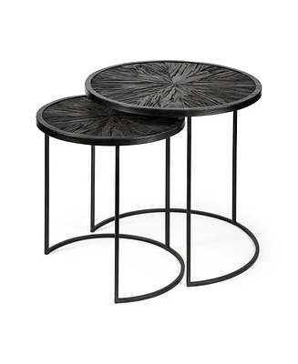 Set of Two 20" Black Round End Table