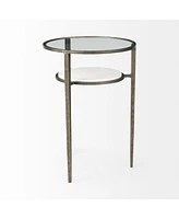 Glass and Metal Round End Table with Lower Shelf for Living Room