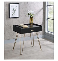 24" Gold And Black End Table With Drawer