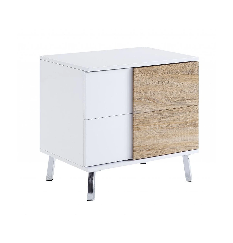 Modern Wood Look Rectangular Side Table with Dual Storage Drawers