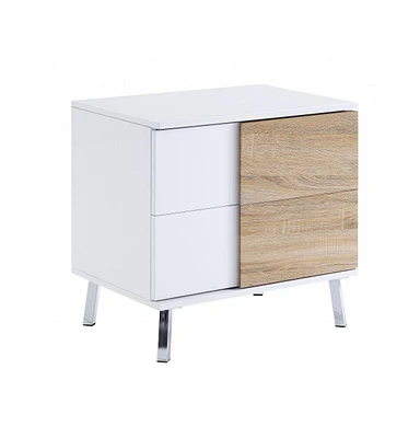 Modern Wood Look Rectangular Side Table with Dual Storage Drawers