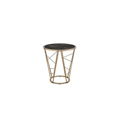 Contemporary Faux Marble and Glass Round End Table with Stylish Metal Legs
