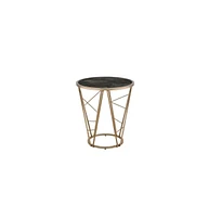 Contemporary Faux Marble and Glass Round End Table with Stylish Metal Legs