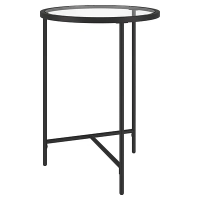 Minimalist Round End Table with Clear Tempered Glass Top and Metal Base