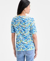 Style & Co Women's Printed Boat-Neck Elbow-Sleeve Top, Exclusively at Macy's