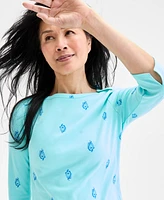 Style & Co Women's Printed Cotton 3/4-Sleeve Top