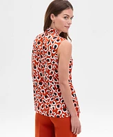 Tahari Asl Women's Printed Sleeveless Tie-Neck Blouse