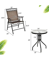 Gymax 3PCS Bistro Set Conversation Set Pub Patio Outdoor w/ Folding Chairs Table