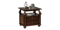 Sturdy Solid Wood Square End Table with Two Drawers and Open Shelf