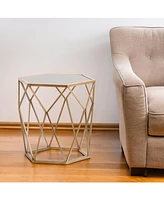 Reflective Glass Hexagon Mirrored End Table for Modern Home Decor