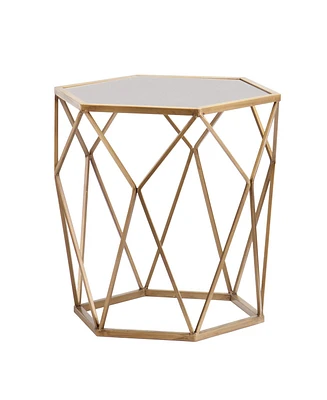 Reflective Glass Hexagon Mirrored End Table for Modern Home Decor