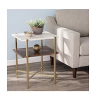 24" Brass Manufactured Wood And Iron Square End Table With Shelf
