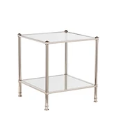 24" Silver Glass And Iron Square Mirrored End Table