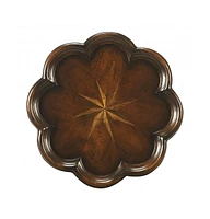 20" Dark Brown And Cherry Wood Floral Top End Table