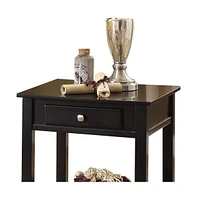 Square End Table with Drawer and Shelf – Manufactured Wood Accent Table