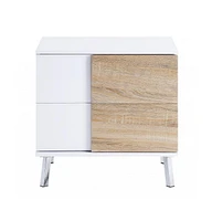 Modern Wood Look Rectangular Side Table with Dual Storage Drawers