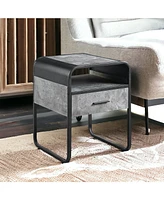Square Wood and Metal End Table with Storage Drawer and Shelf