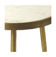 18" Gold And White Marble Round End Table