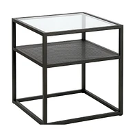 Modern Glass and Steel Square End Table with Storage Shelf – Perfect for Any Space