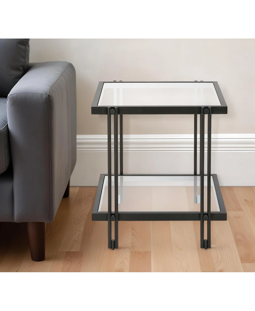 Glass and Steel End Table with Storage Shelf – Ideal for Modern Interiors
