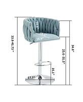 Set of 2 Adjustable Swivel Bar Stools with Woven Fabric Back and Footrest Modern Upholstered Counter Height Chairs for Kitchen Island or Area-The