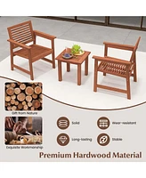 3 Pcs Patio Furniture Set with 2 Seat Cushions Coffee Table Solid Wood Chairs