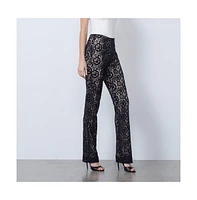 Etcetera Women's Black Floral Lace Pants Ranunculus