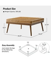 Aurora Modern Genuine Leather Ottoman With Solid Wood Legs