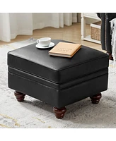 Sabina Transitional 27" Wide Ottoman with Solid Wood Legs