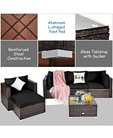 Gymax 6PCS Patio Conversation Set Rattan Sectional Furniture Set w/ Cushions