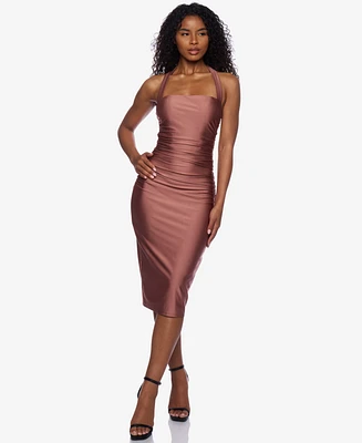 Alex & Sophia Women's Ruched Halter Midi Dress