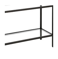Glass and Steel End Table Modern Side with Two-Tier Shelf Storage For Living Room