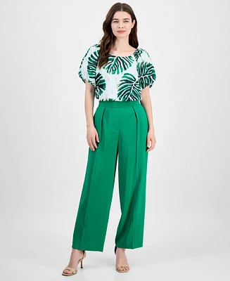 Anne Klein Petite Pleated Wide-Leg Pull-On Pants