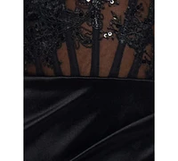 B Darlin Juniors' Sequined Lace Corset Midi Dress