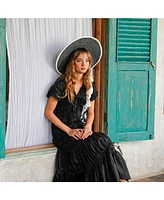Lolo Wide-brim Jute Boater Hat in Black