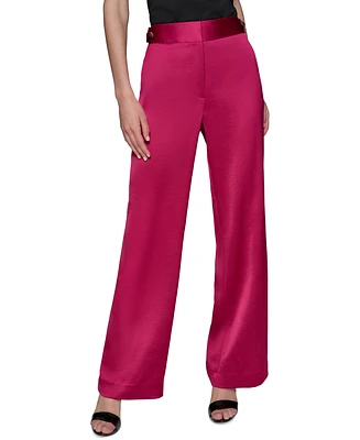 Karl Lagerfeld Paris Women's Mid-Rise Wide-Leg Satin Pants