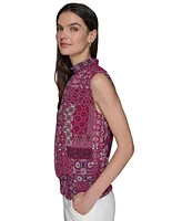 Karl Lagerfeld Paris Women's Printed Mock Neck Top