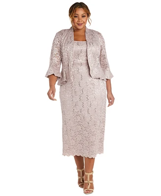 R & M Richards Plus Lace Dress Ruffled Jacket