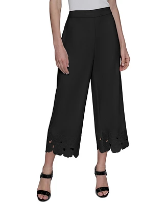 Karl Lagerfeld Paris Women's Floral-Hem Pull-On Pants