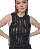 Dkny Jeans Women's Crewneck Pointelle-Stitch Tank Sleeveless Sweater