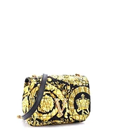 Pre-Owned Versace Small Virtus Chain Flap Shoulder Bag Quilted Printed Silk