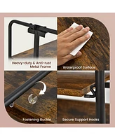 Folding Kitchen Utility Serving Island Cart with Storage Shelves