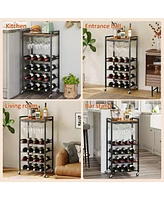 5-Tier Freestanding Wine Rack Kitchen Bar Cart with Glass Holder and Wood Top