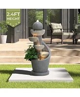 LuxenHome Gray Resin Spiral Sculpture with Bubbler 5-Tier Outdoor Fountain with Lights