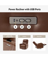 Osvaldo Genuine Leather Swivel Rocker Power Recliner with Usb Port