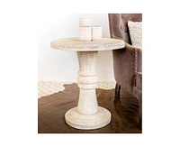 28" White Distressed Solid Wood Round End Table
