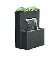 LuxenHome Gray Resin Modern Rectangular Waterfall Outdoor Fountain